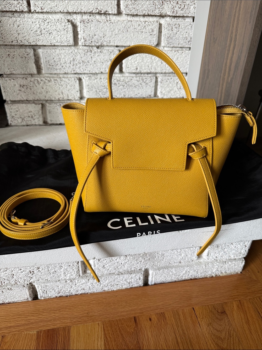 Celine Yellow Mini Belt Bag with Top Handle and Detachable Strap